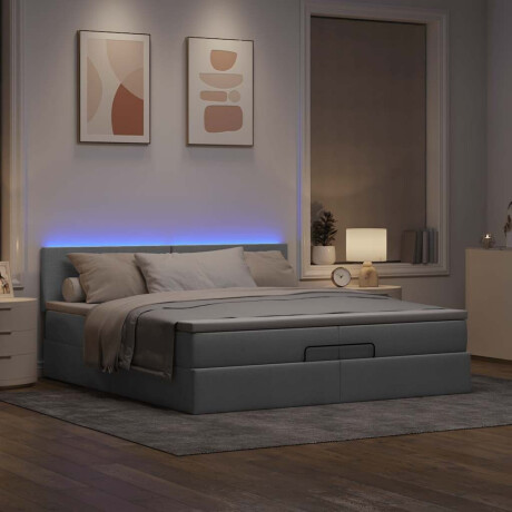 vidaXL Ottoman bed met matrassen en LED's 200x200cm stof lichtgrijs afbeelding3 - 1