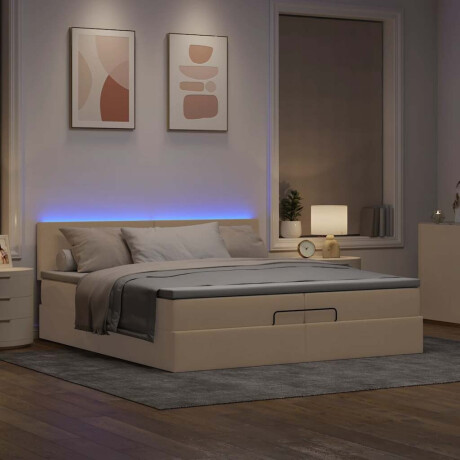vidaXL Ottoman bed met matrassen en LED's 200x200cm stof crèmekleurig afbeelding3 - 1