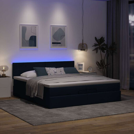 vidaXL Ottoman bed met matrassen en LED's 200x200cm stof blauw afbeelding3 - 1
