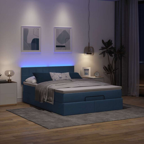 vidaXL Bed poef met matras en LED's stof 140x190 cm blauw afbeelding3 - 1