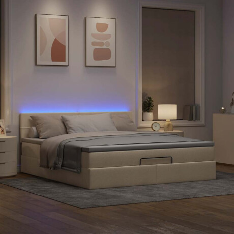 vidaXL Bed poef met matras en LED's 180x200 cm stof crèmekleurig afbeelding3 - 1