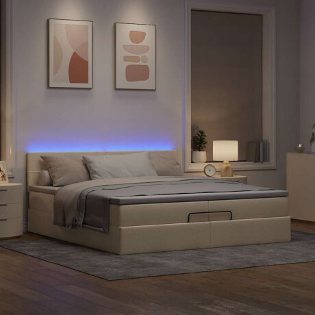 vidaXL Ottoman bed met matrassen en LED's 200x200cm stof crèmekleurig afbeelding3 - 1