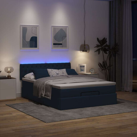 vidaXL Bed poef met matras en LED's stof 140x190 cm blauw afbeelding3 - 1