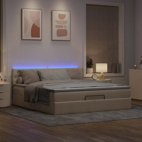 vidaXL Ottoman bed met matras en LED's 160x200cm stof crèmekleurig afbeelding3 - 1