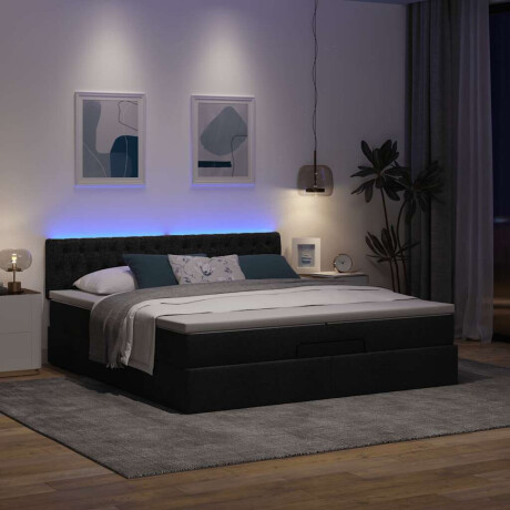 vidaXL Ottoman bed met matrassen en LED's 200x200cm stof zwart afbeelding3 - 1