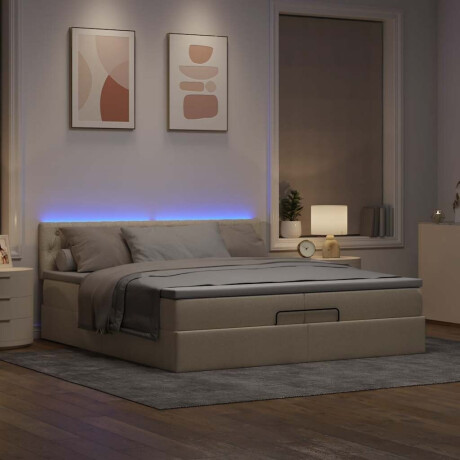 vidaXL Ottoman bed met matrassen en LED's 200x200cm stof crèmekleurig afbeelding3 - 1