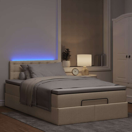 vidaXL Bed poef met matras en LED's 120x190 cm stof crèmekleurig afbeelding3 - 1