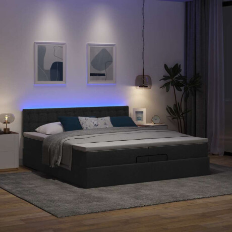 vidaXL Ottoman bed met matrassen en LED's 200x200cm stof zwart afbeelding3 - 1