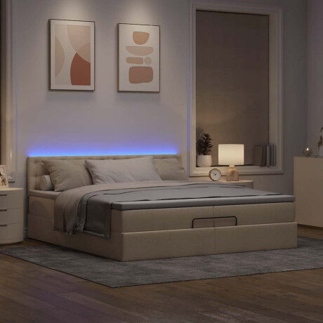 vidaXL Ottoman bed met matrassen en LED's 200x200cm stof crèmekleurig afbeelding3 - 1
