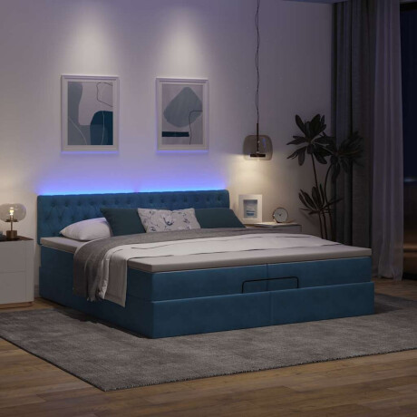 vidaXL Bed poef met matrassen en leds 200x200 cm fluweel donkerblauw afbeelding3 - 1