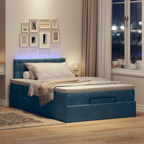 vidaXL Bed poef met matras en LED's 120x190 cm fluweel donkerblauw afbeelding3 - 1