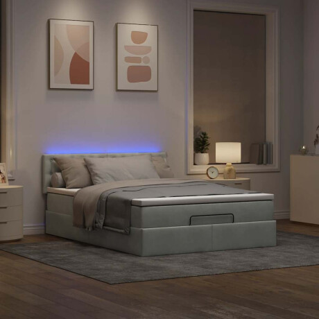 vidaXL Ottoman bed met matras en LED's 140x190cm fluweel lichtgrijs afbeelding3 - 1