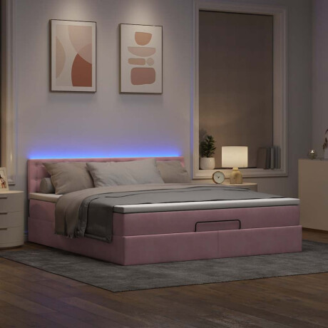 vidaXL Bed poef met matras en LED's 180x200 cm fluweel roze afbeelding3 - 1