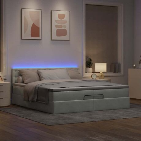 vidaXL Ottoman bed met matrassen en LED's 200x200cm fluweel lichtgrijs afbeelding3 - 1