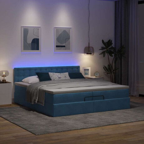 vidaXL Bed poef met matrassen en leds 200x200 cm fluweel donkerblauw afbeelding3 - 1