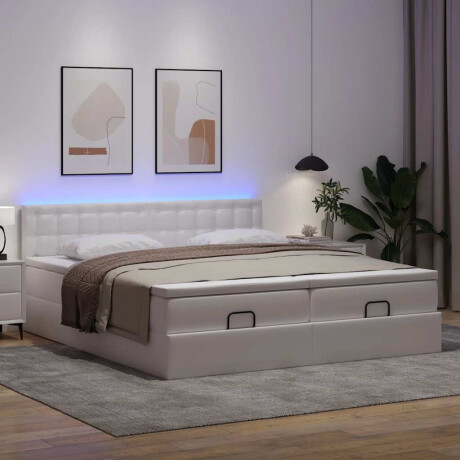 vidaXL Ottoman bed met matrassen en LED's 200x200cm kunstleer wit afbeelding3 - 1
