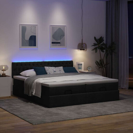 vidaXL Ottoman bed met matrassen en LED's 160x200cm stof zwart afbeelding3 - 1