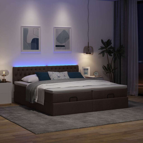 vidaXL Ottoman bed met matrassen en LED's 200x200cm stof donkerbruin afbeelding3 - 1
