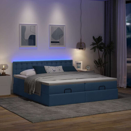 vidaXL Ottoman bed met matrassen en LED's 180x200cm stof blauw afbeelding3 - 1