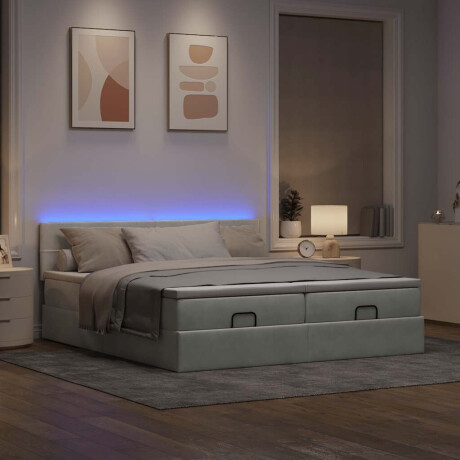 vidaXL Ottoman bed met matrassen en LED's 200x200cm fluweel lichtgrijs afbeelding3 - 1