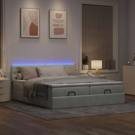 vidaXL Ottoman bed met matrassen en LED's 200x200cm fluweel lichtgrijs afbeelding3 - 1