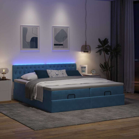 vidaXL Bed poef met matrassen en leds 200x200 cm fluweel donkerblauw afbeelding3 - 1