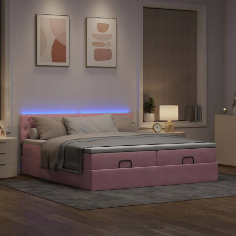 vidaXL Ottoman bed met matrassen en LED's 200x200cm fluweel roze afbeelding3 - 1