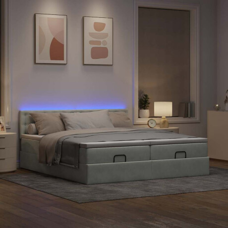 vidaXL Ottoman bed met matrassen en LED's 200x200cm fluweel lichtgrijs afbeelding3 - 1