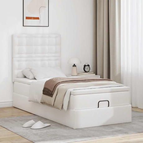 vidaXL Bedframe met matras 90x190cm kunstleer wit afbeelding3 - 1