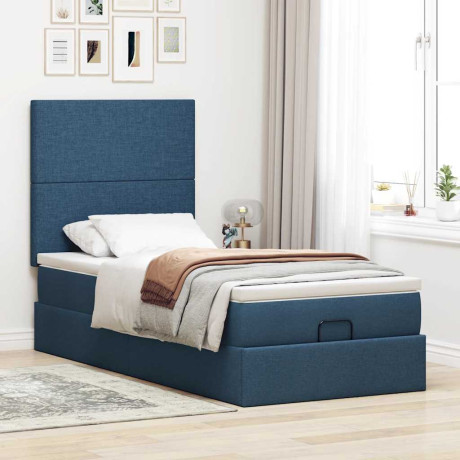 vidaXL Bedframe met matras 90x200cm stof blauw afbeelding3 - 1