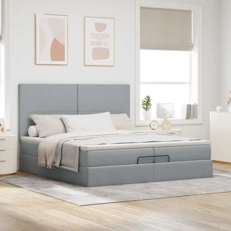 vidaXL Bedframe met matrassen 200x200cm stof lichtgrijs afbeelding3 - 1