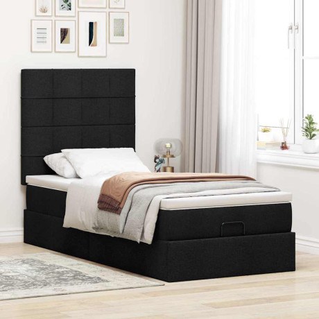 vidaXL Bed met matras 90x200 cm stof zwart afbeelding3 - 1
