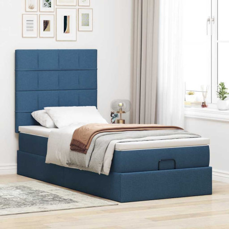 vidaXL Bedframe met matras 90x200cm stof blauw afbeelding3 - 1