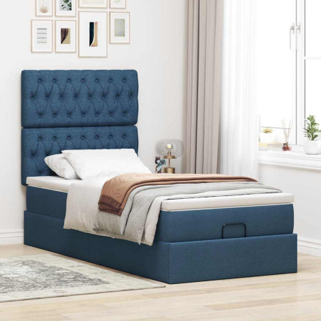 vidaXL Bedframe met matras 90x200cm stof blauw afbeelding3 - 1