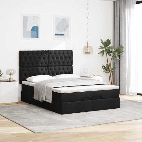 vidaXL Ottoman bed met matras 140x190cm stof zwart afbeelding3 - 1