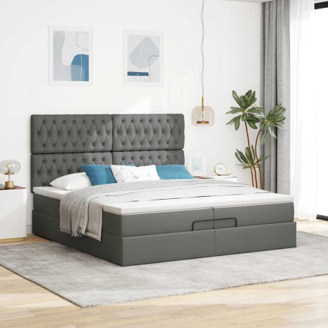 vidaXL Bedframe met matrassen 200x200cm stof donkergrijs afbeelding3 - 1