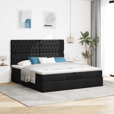 vidaXL Bedframe met matrassen 200x200cm stof zwart afbeelding3 - 1