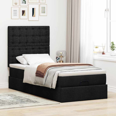 vidaXL Ottoman bed met matras 80x200cm stof zwart afbeelding3 - 1