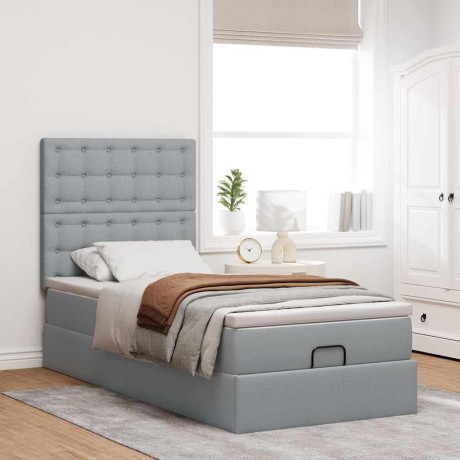 vidaXL Ottoman bed met matras 90x190cm stof lichtgrijs afbeelding3 - 1