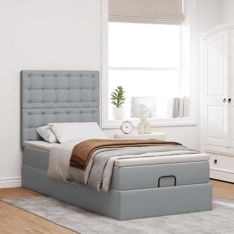 vidaXL Bed met matras 100x200 cm stof lichtgrijs afbeelding3 - 1