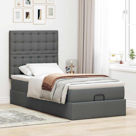 vidaXL Ottoman bed met matras 100x200cm stof donkergrijs afbeelding3 - 1