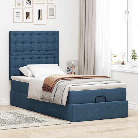 vidaXL Bedframe met matras 100x200cm stof blauw afbeelding3 - 1