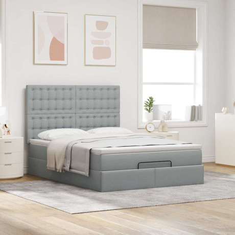 vidaXL Ottoman bed met matras 140x190cm stof lichtgrijs afbeelding3 - 1