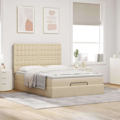 vidaXL Ottoman bed met matras 140x190cm stof crèmekleurig afbeelding3 - 1
