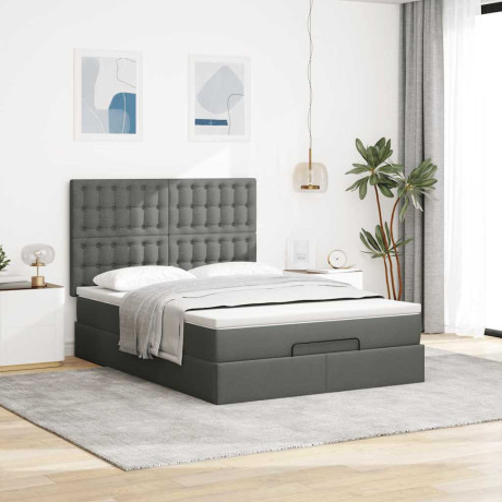 vidaXL Ottoman bed met matras 140x200cm stof donkergrijs afbeelding3 - 1