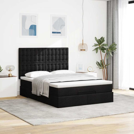 vidaXL Ottoman bed met matras 140x200cm stof zwart afbeelding3 - 1