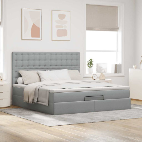 vidaXL Ottoman bed met matras 160x200cm stof lichtgrijs afbeelding3 - 1