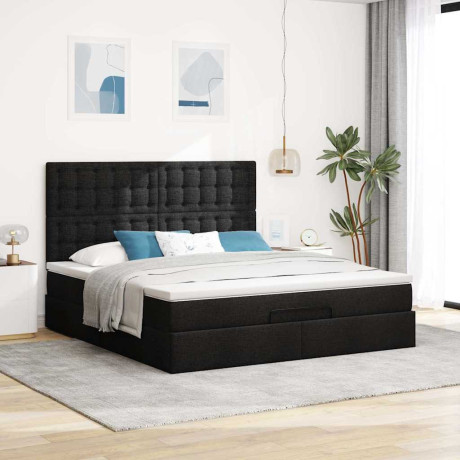 vidaXL Ottoman bed met matras 160x200cm stof zwart afbeelding3 - 1