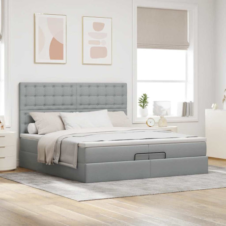 vidaXL Bedframe met matrassen 200x200cm stof lichtgrijs afbeelding3 - 1