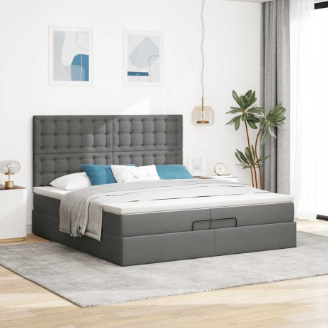 vidaXL Bedframe met matrassen 200x200cm stof donkergrijs afbeelding3 - 1